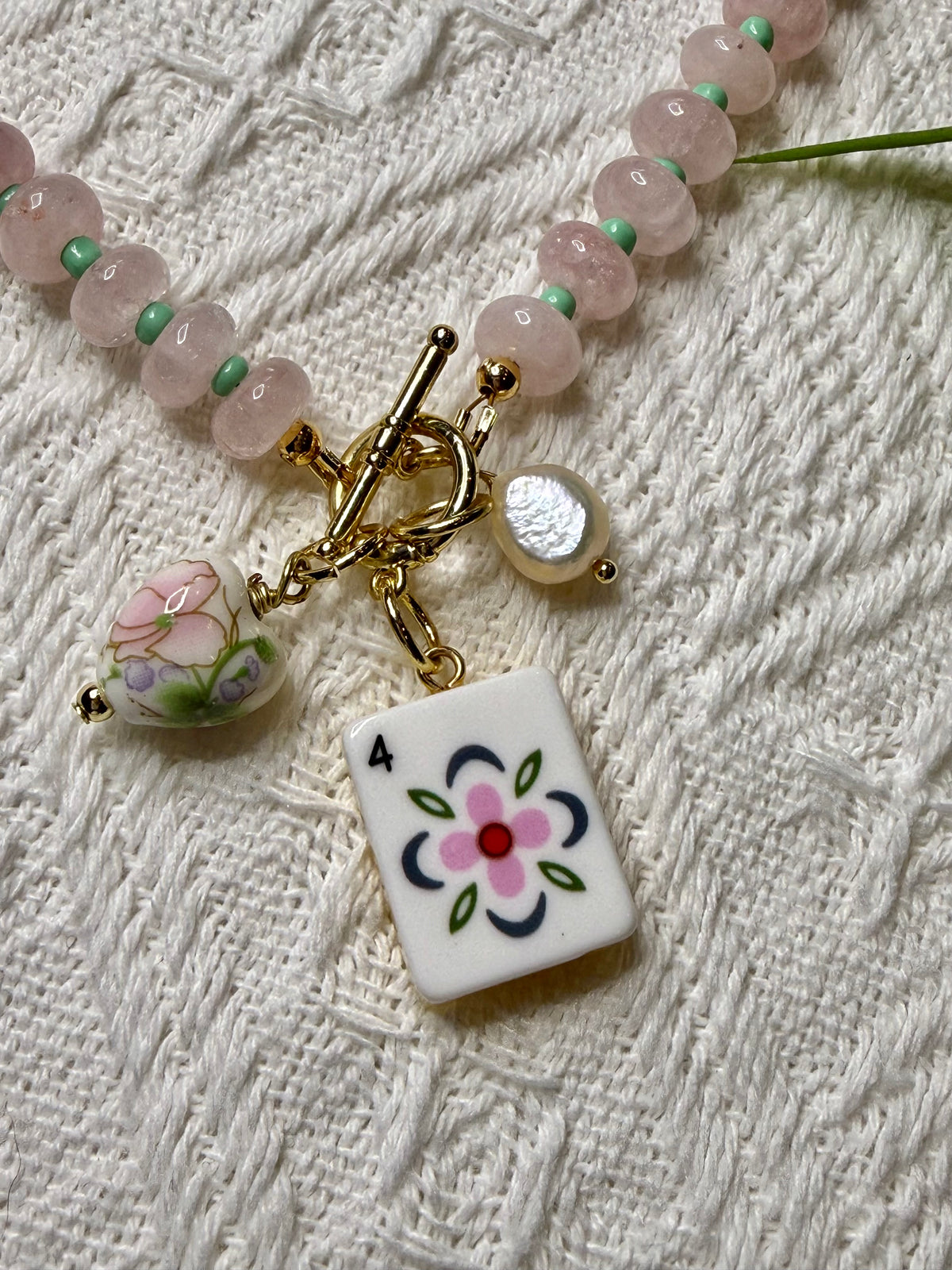 Mahjong Glass Beaded Charm Necklace