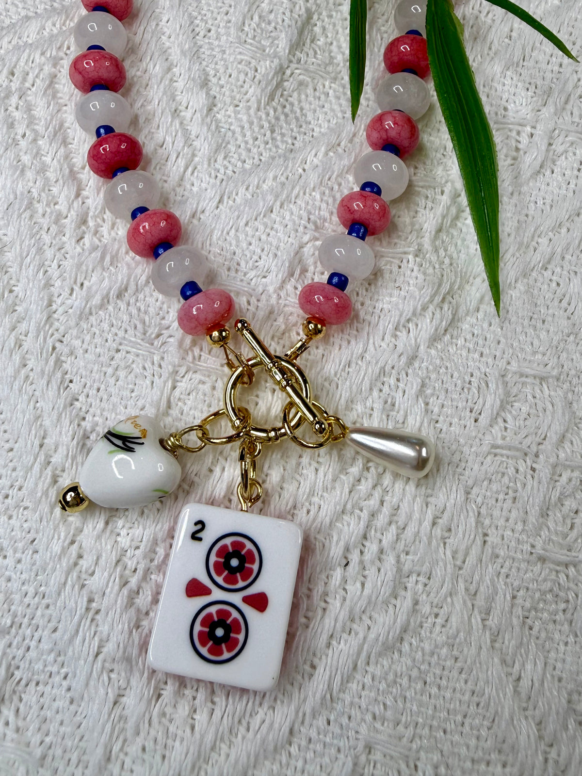 Mahjong Glass Beaded Charm Necklace