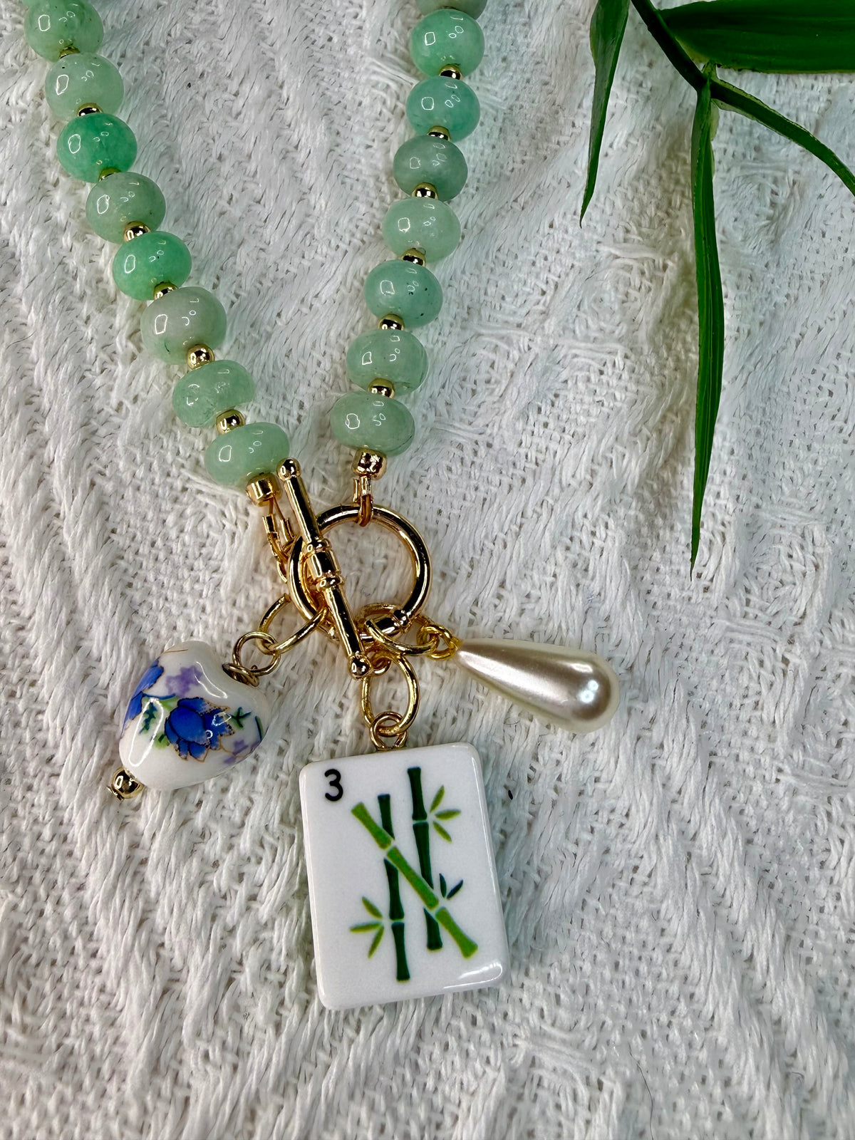 Mahjong Glass Beaded Charm Necklace