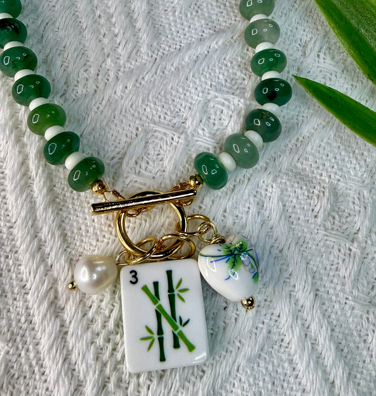Mahjong Glass Beaded Charm Necklace