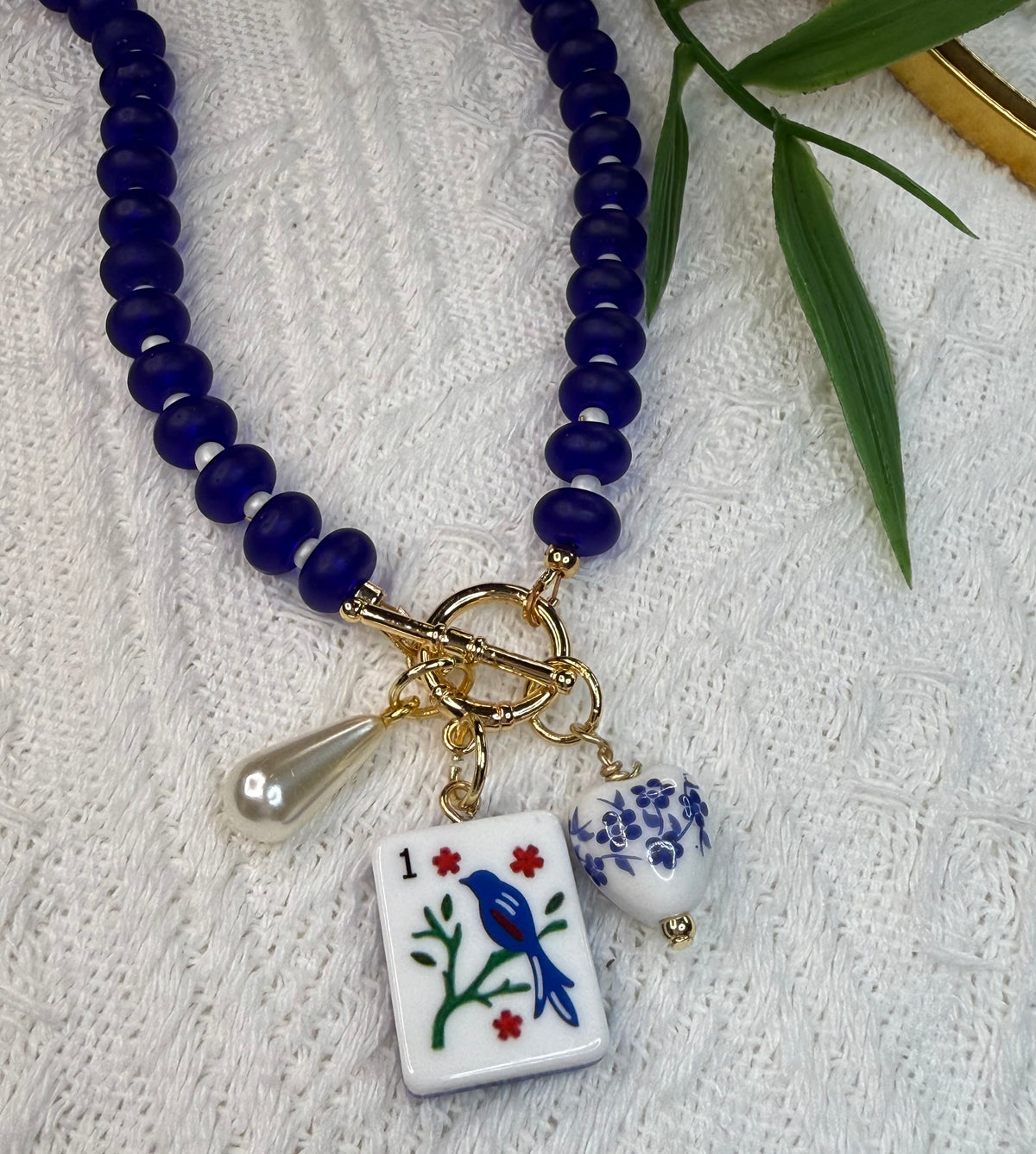 Mahjong Glass Beaded Charm Necklace